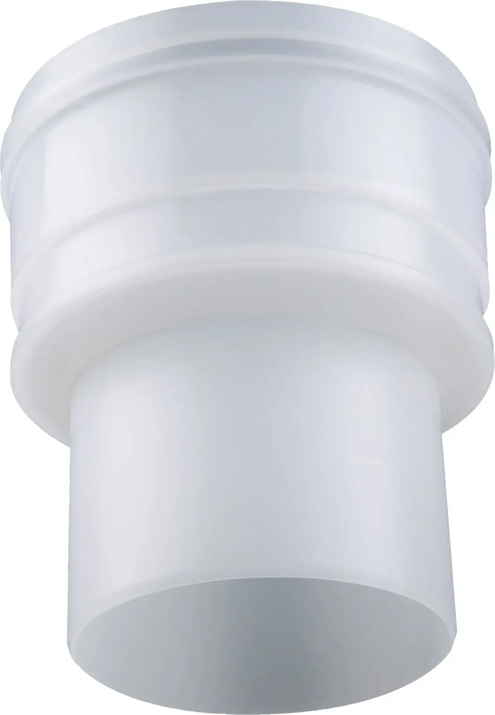 Weißer Kunststoffadapter mit zwei unterschiedlichen Durchmessern, der für Abgassysteme verwendet wird. Geeignet für den Anschluss an Bosch-Produkte.